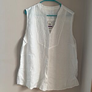 Charter Club White Sleeveless Linen Blouse